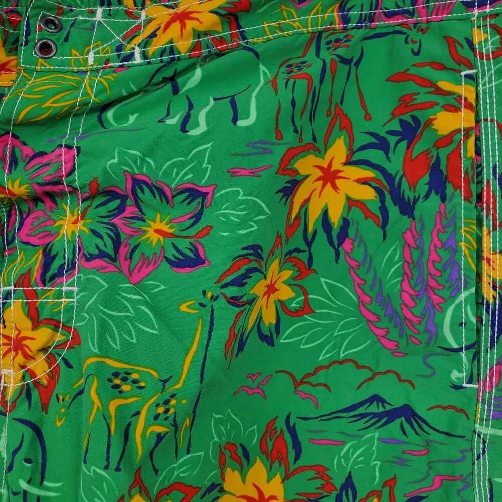 Polo by Ralph Lauren Green Aloha Safari Print‎ Swim Trunk Board Shorts Size XL